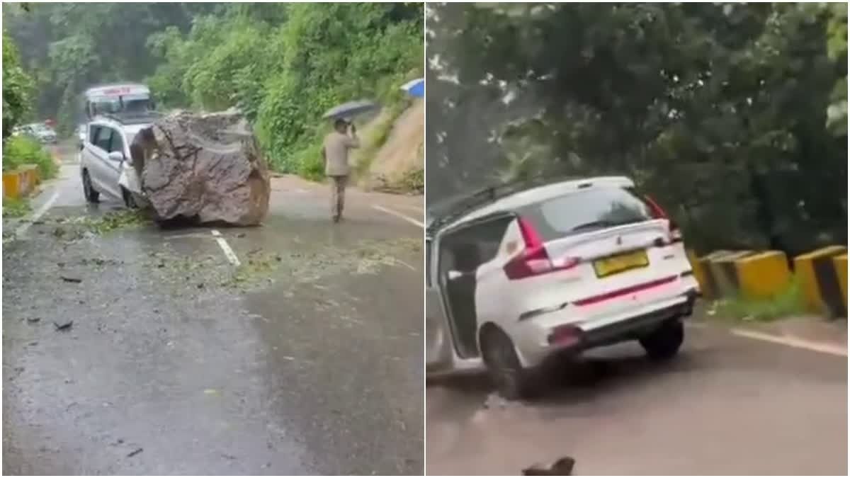 चट्टान गिरने से हरिद्वार स्वास्थ्य विभाग की टीम घायल, कार चकनाचूर