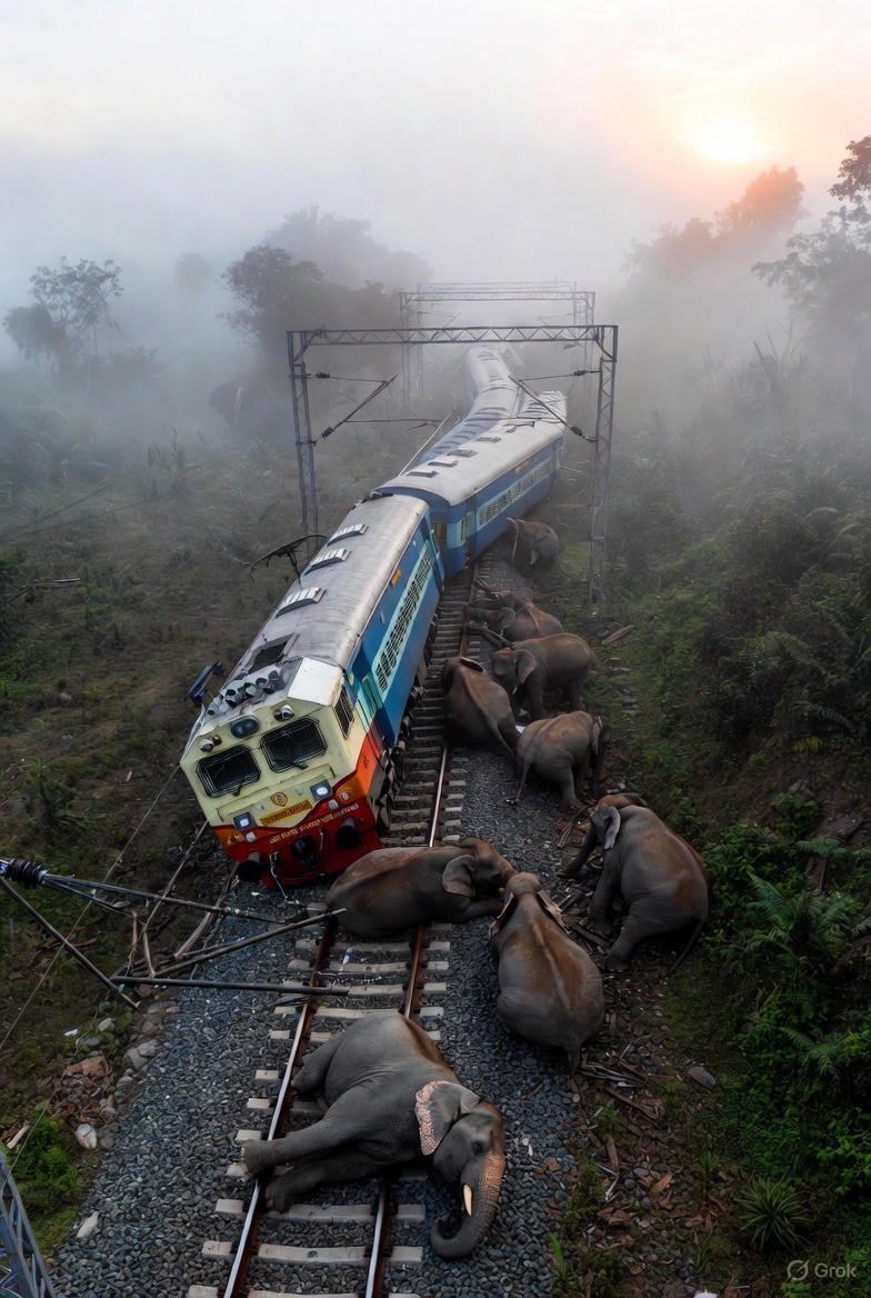 असम में दर्दनाक हादसा : राजधानी एक्सप्रेस की चपेट में आए हाथियों के झुंड, 8 की मौत; इंजन सहित 5 डिब्बे पटरी से उतरे