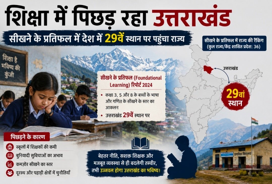 शिक्षा में पिछड़ रहा उत्तराखंड, सीखने के प्रतिफल में देश में 29वें स्थान पर पहुंचा राज्य