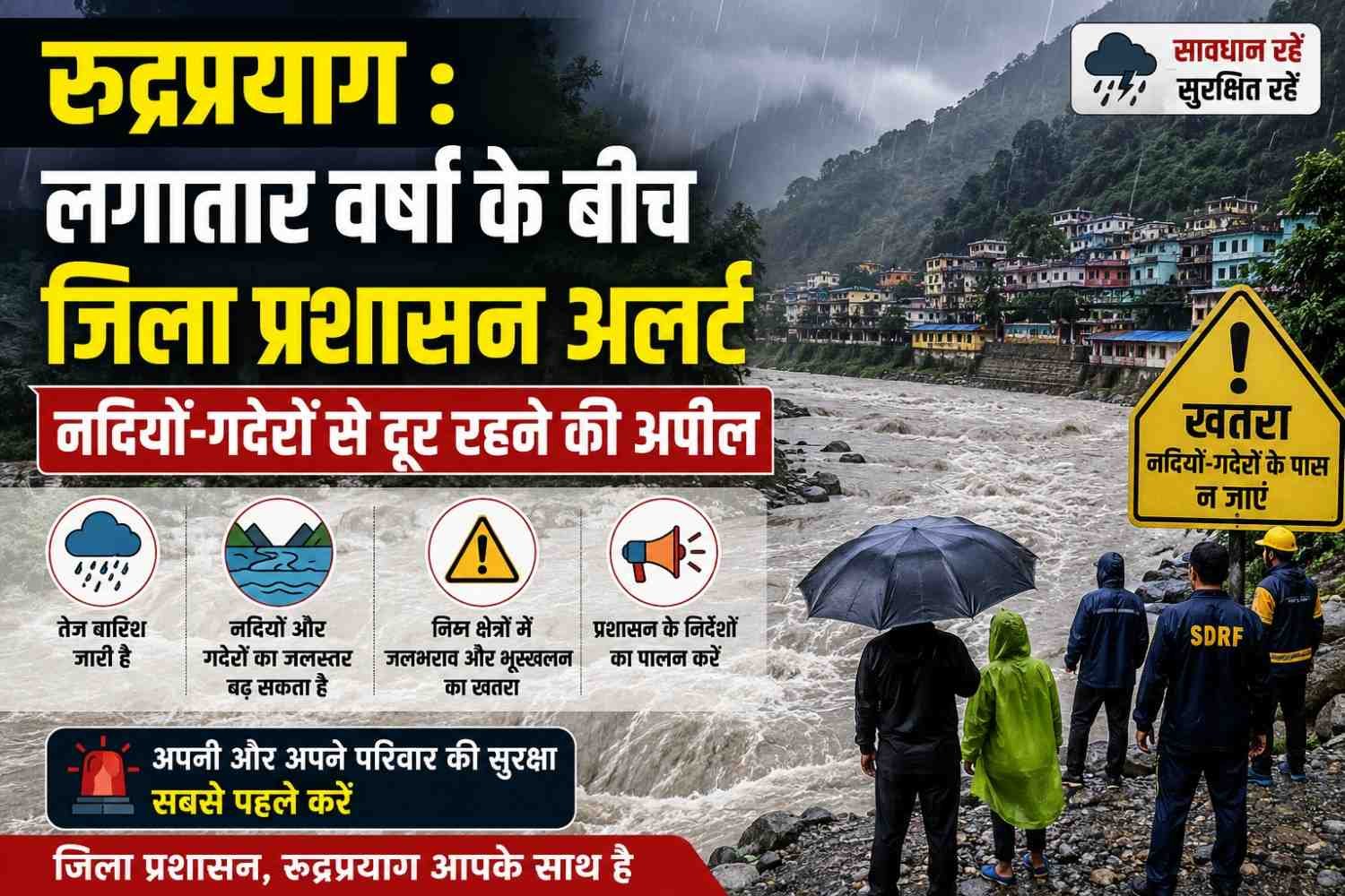 लगातार वर्षा के बीच जिला प्रशासन अलर्ट, नदियों-गदेरों से दूर रहने की अपील